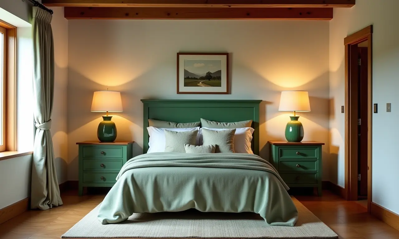 Quarto com móveis verdes que destacam a personalidade e o estilo do ambiente.