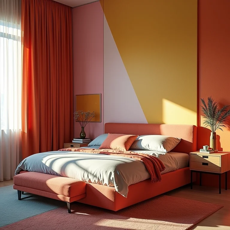 Quarto de casal pequeno com cores que não harmonizam