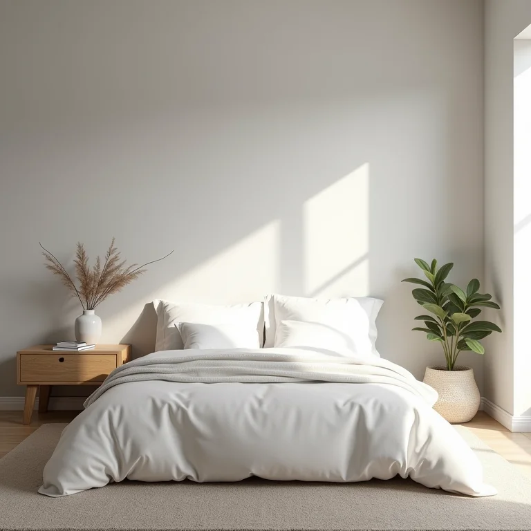 Quarto de casal pequeno com paredes cinza claro