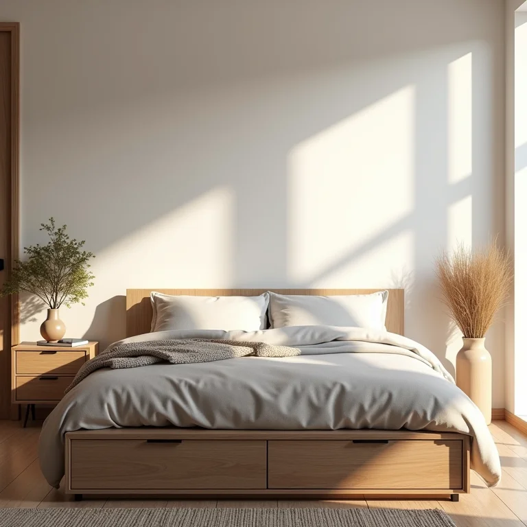 Quarto organizado com cama com gavetas