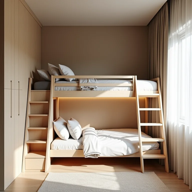 Quarto pequeno com móveis planejados para otimizar o espaço.