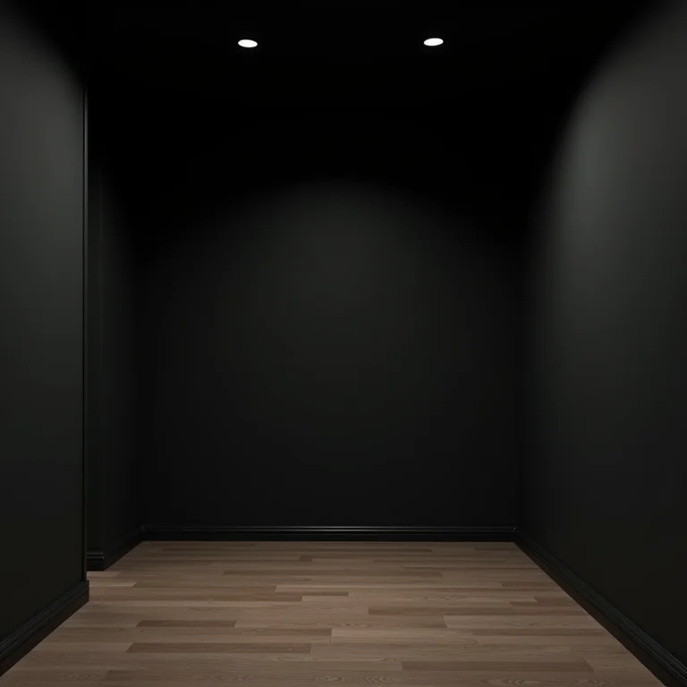 Quarto pequeno com paredes pintadas em cores escuras