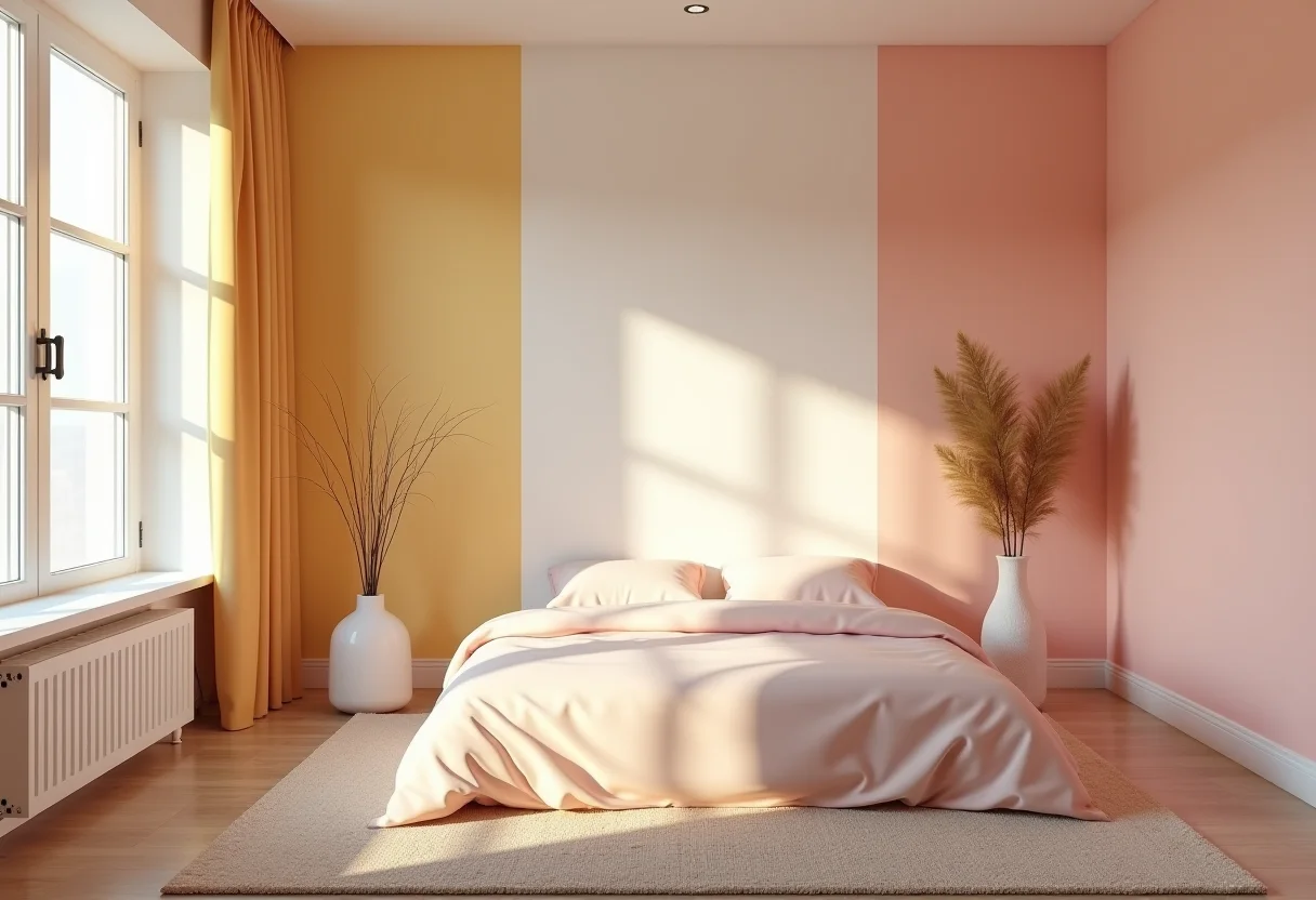 Quarto pintado com cores suaves e iluminação natural