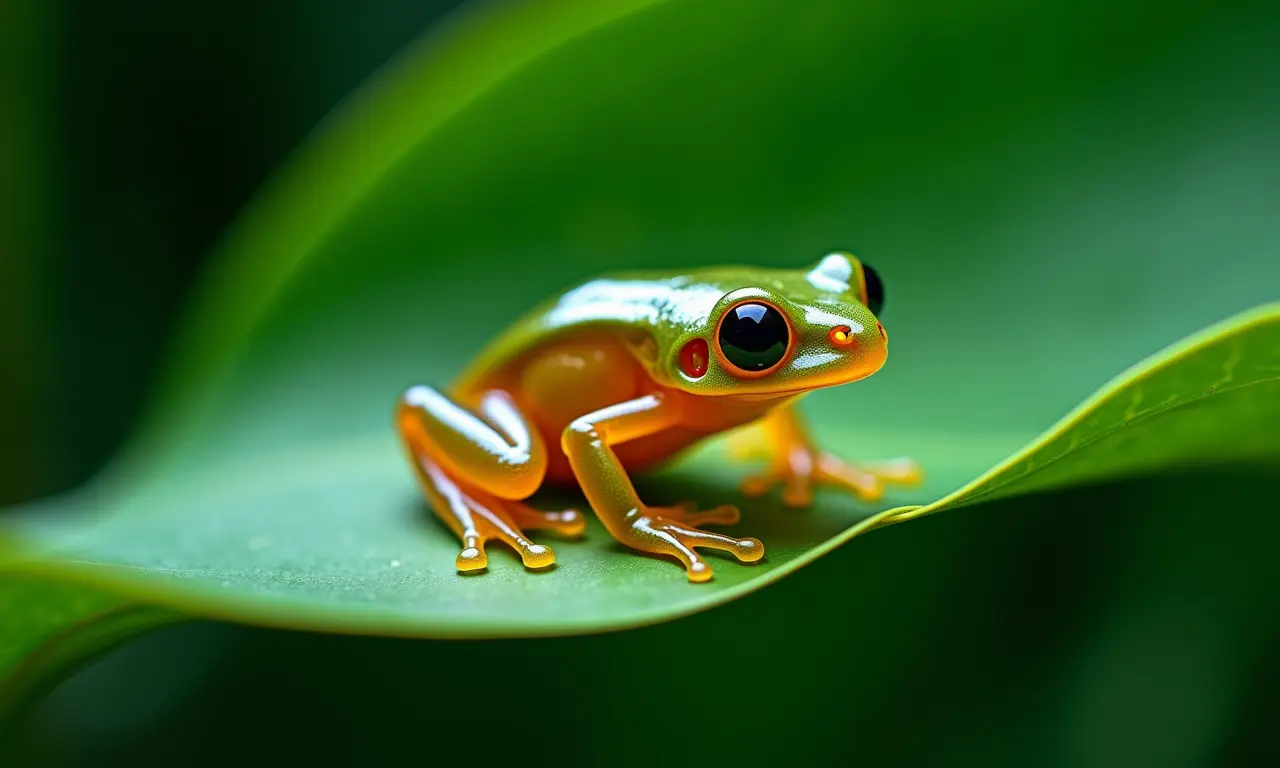 Rã-de-vidro em uma folha verde.