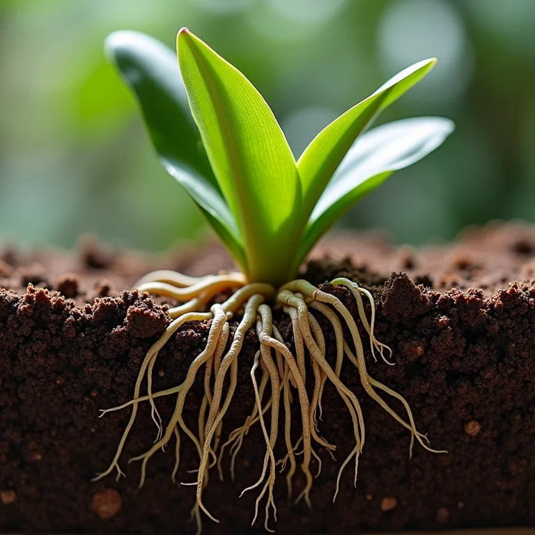 Raízes de orquídea crescendo em substrato