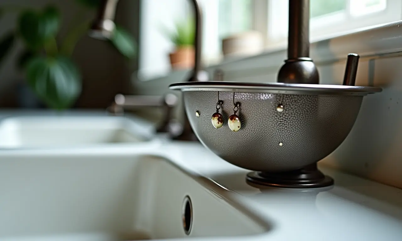 Ralos de pia organizando brincos.