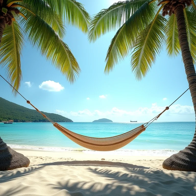 Rede entre palmeiras na Praia de Lagoinha