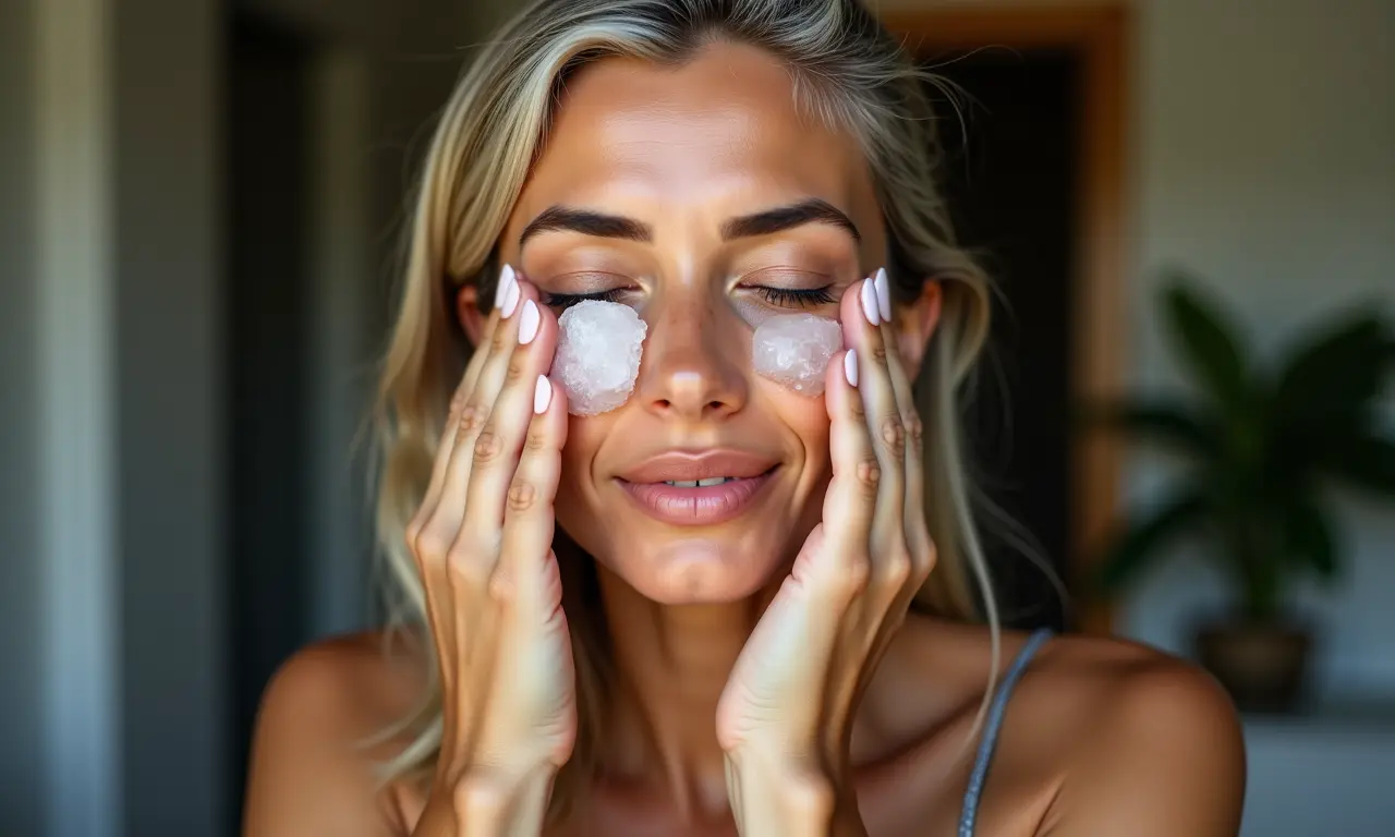 Redução de olheiras e bolsas com aplicação de gelo.