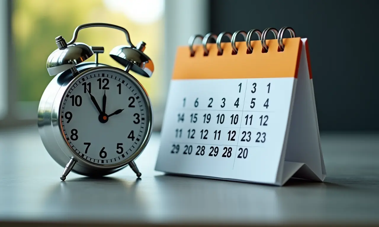 Relógio e calendário representando o tempo de espera pelo passaporte.