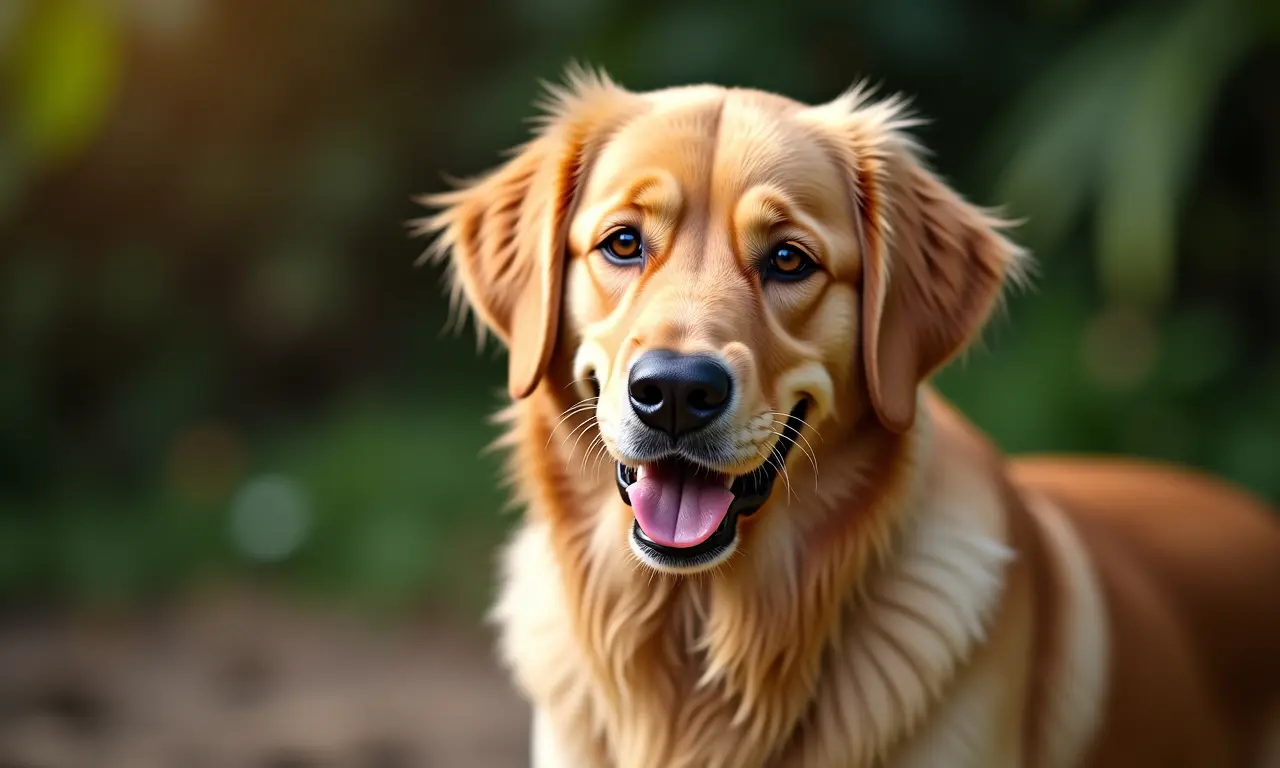 Retrato de um Golden Retriever charmoso, destacando sua doçura e beleza.