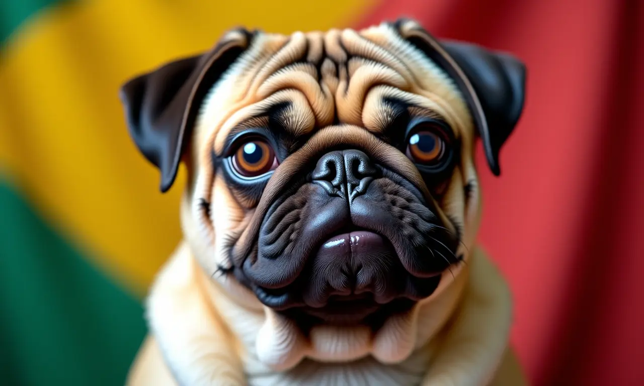 Retrato divertido de um Pug com sua expressão única e adorável.