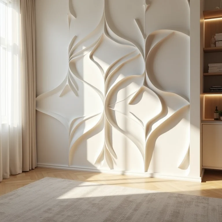 Revestimento 3D geométrico em sala moderna