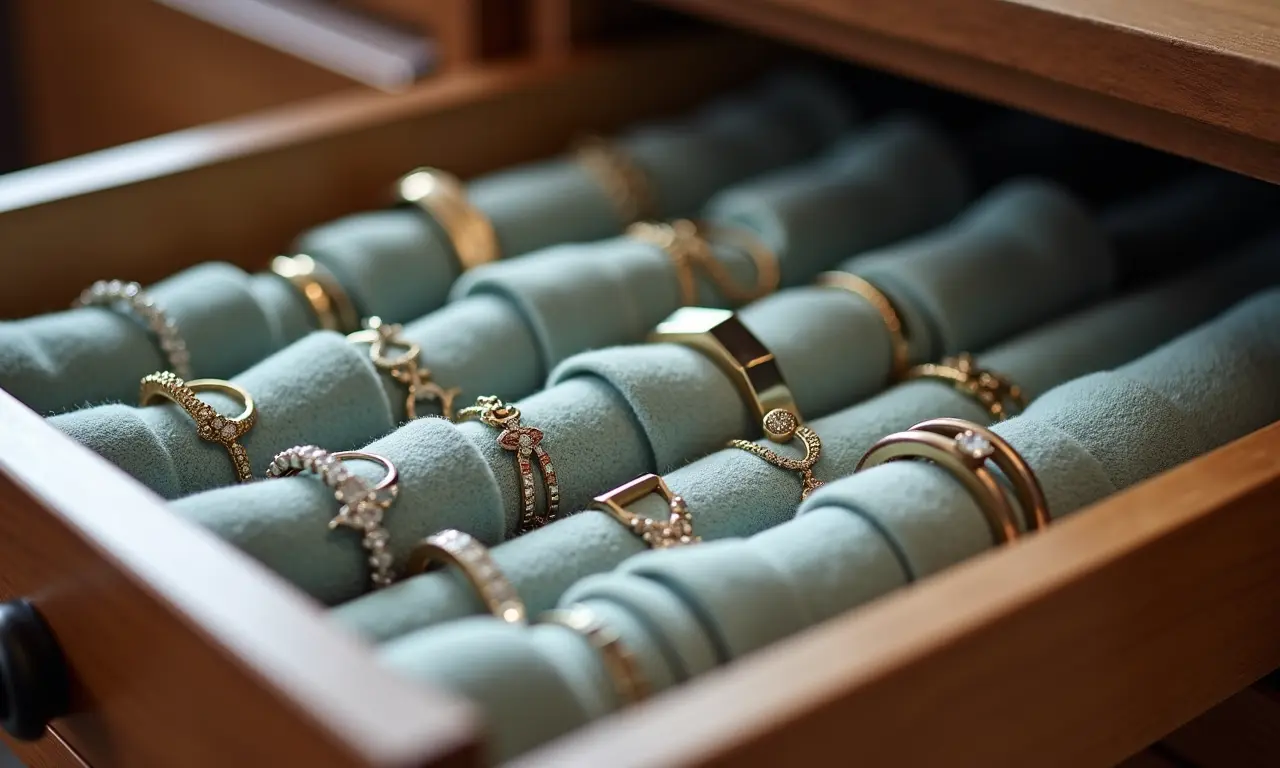 Rolinhos de feltro protegendo anéis.