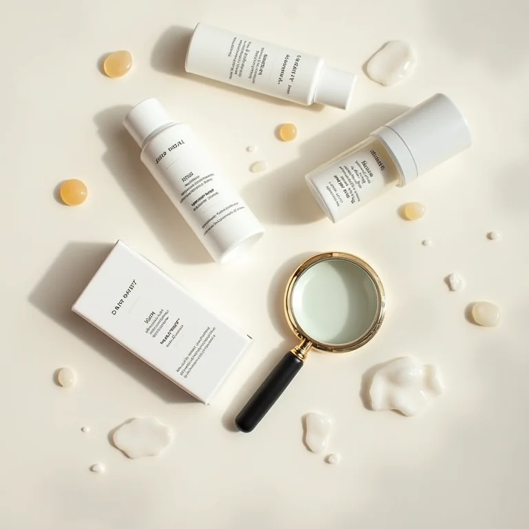 Rótulos de cosméticos com lupa