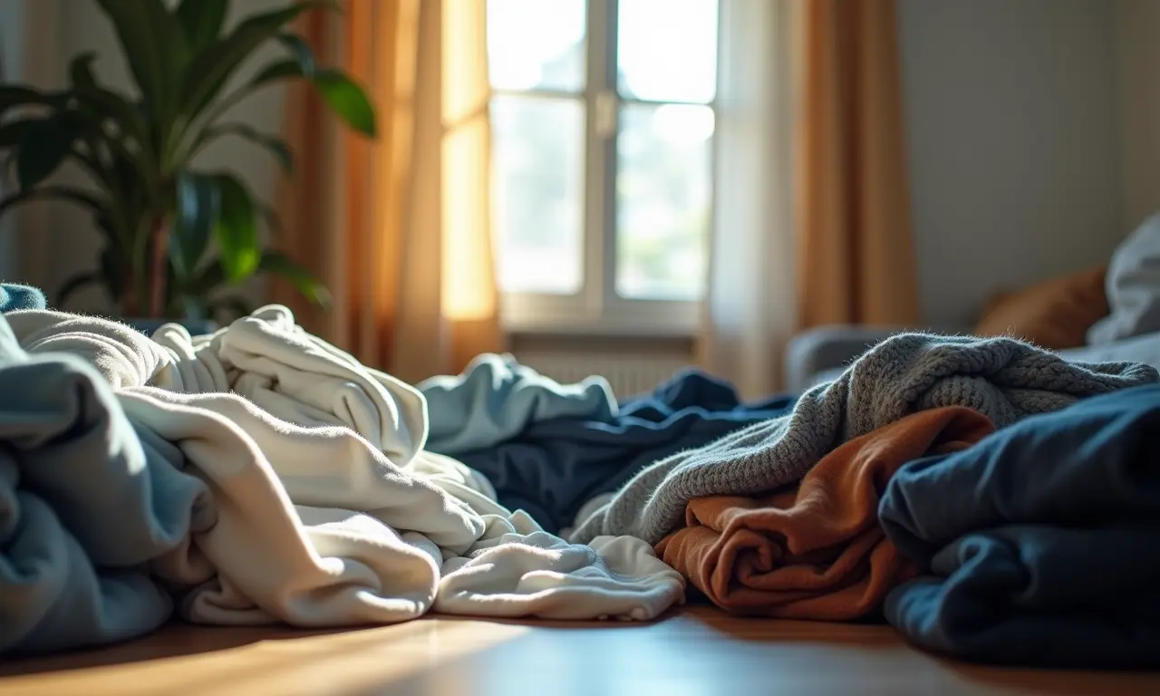 Roupas claras e escuras separadas antes da lavagem para evitar manchas.