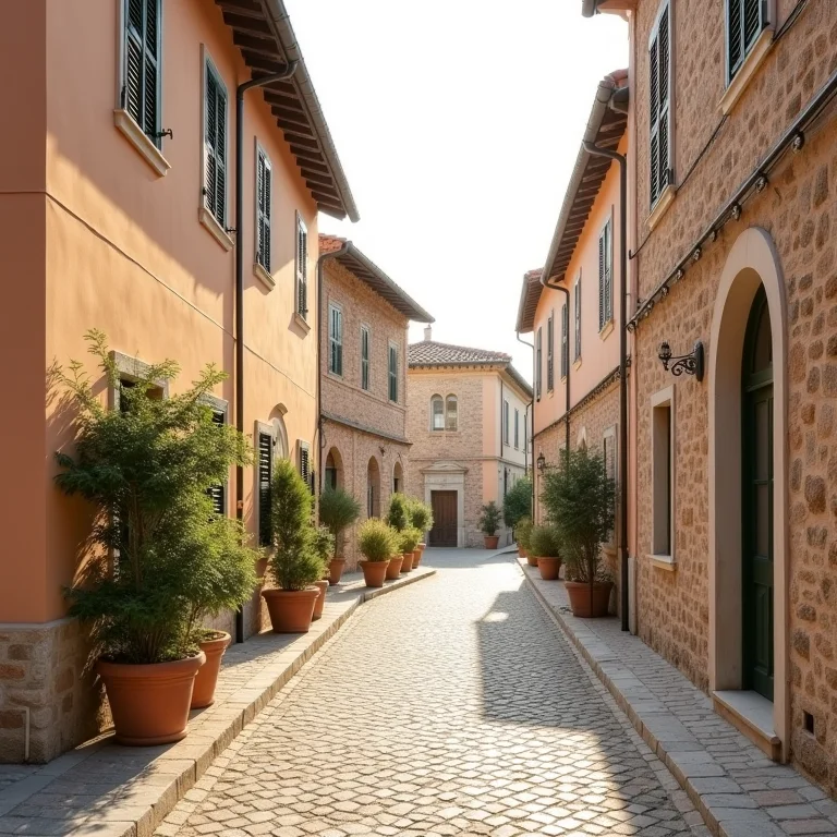 Rua de paralelepípedos em Assis, Itália