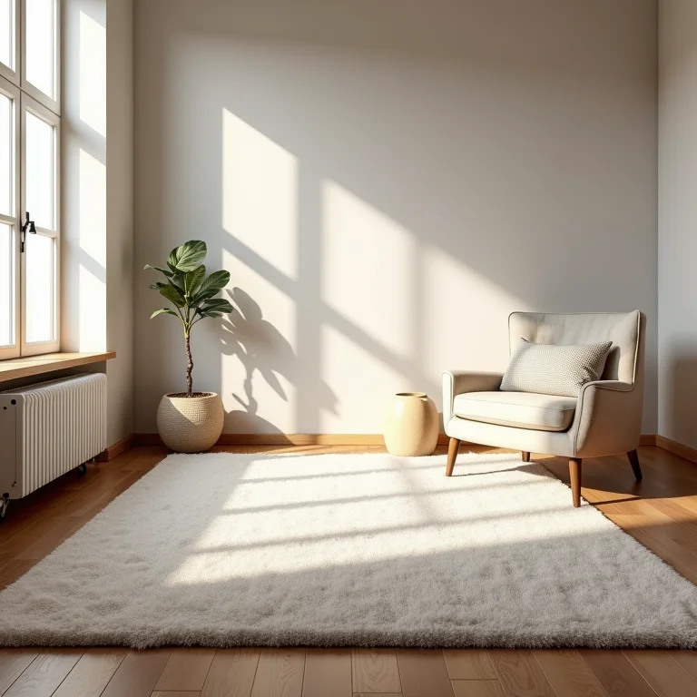 Sala aconchegante com tapete sobre piso vinílico