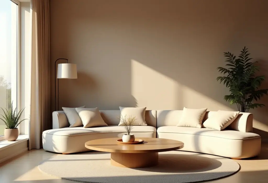 Sala de estar aconchegante com mesa de centro redonda