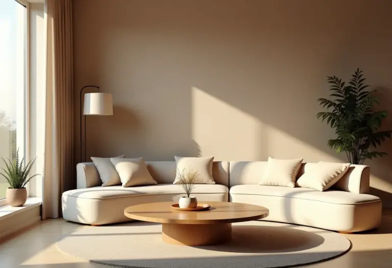 Sala de estar aconchegante com mesa de centro redonda