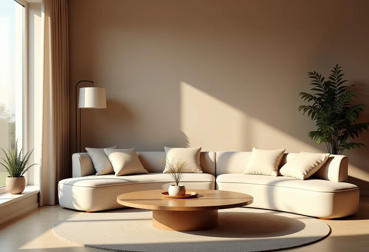 Sala de estar aconchegante com mesa de centro redonda