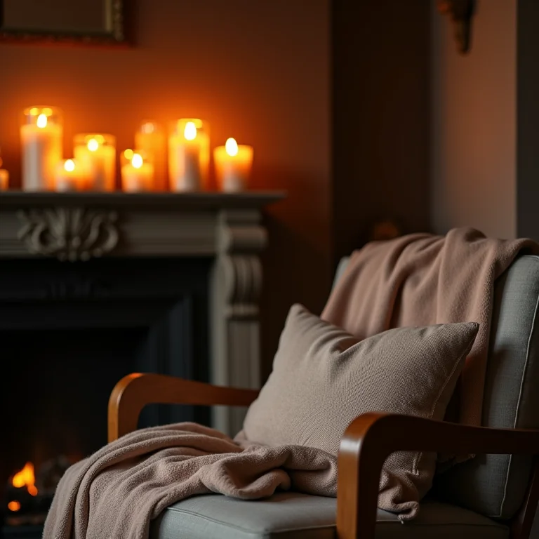 Sala de estar aconchegante com velas aromáticas