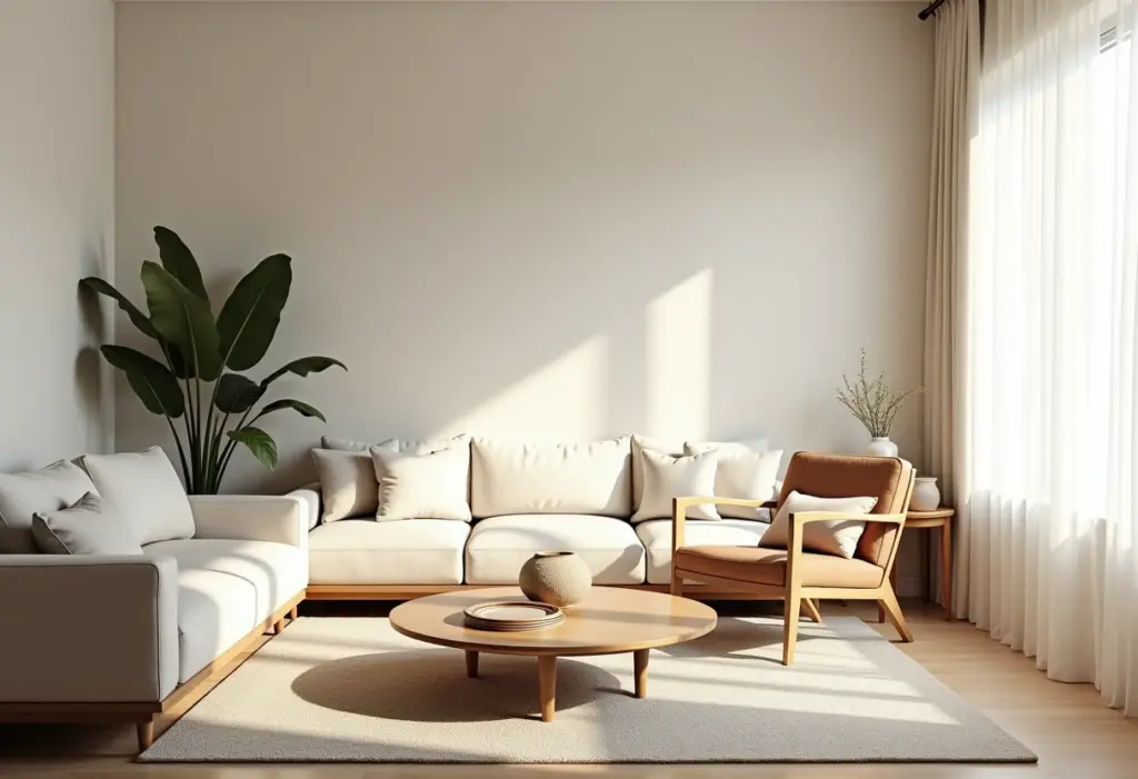 Sala de estar bem decorada com luz natural