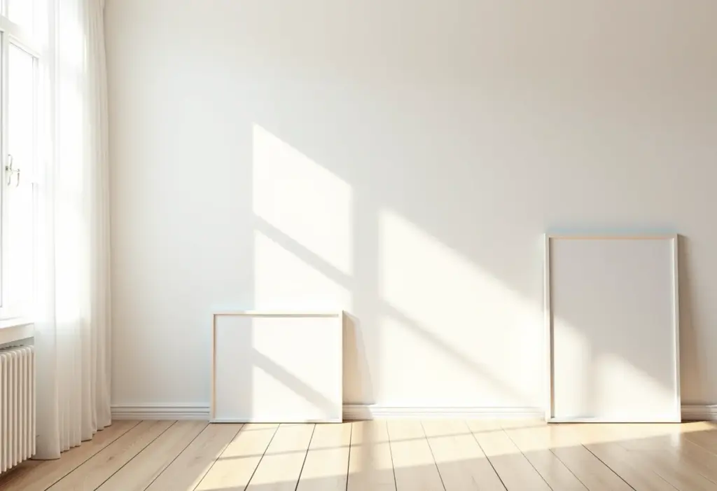 Sala de estar com gallery wall sofisticada e bem iluminada.