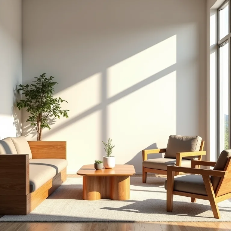 Sala de estar com móveis de madeira