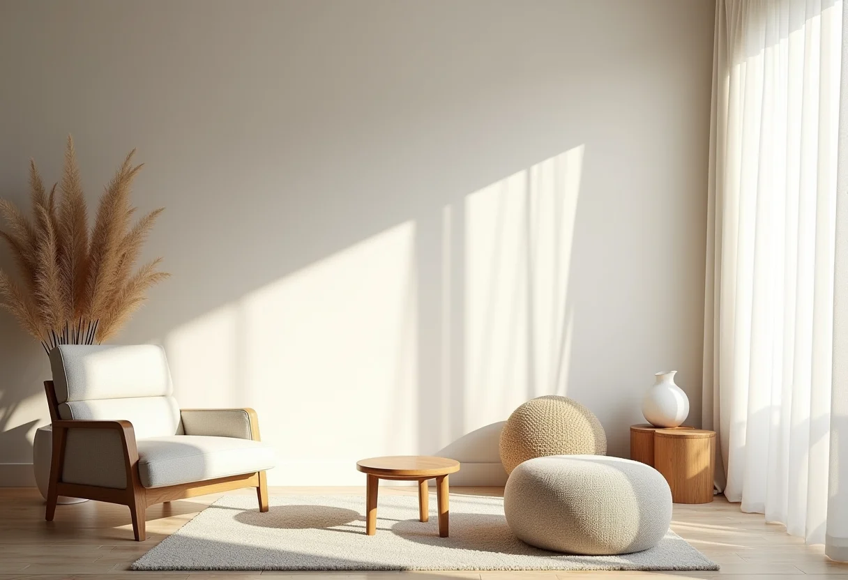 Sala de estar luminosa e arejada com decoração minimalista