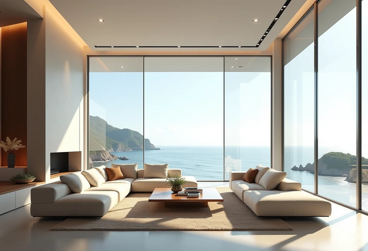 Sala de estar luxuosa com vista para o mar no Rio de Janeiro