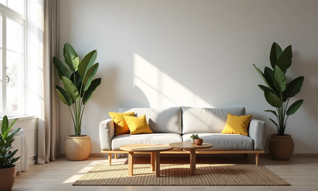 Sala de estar minimalista em apartamento pequeno.