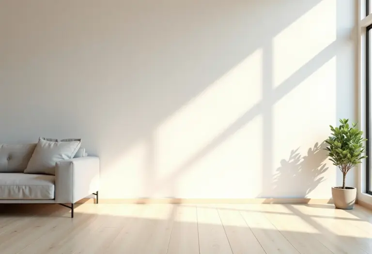 Sala de estar moderna com piso vinílico claro