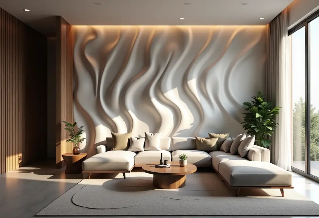 Sala de estar moderna com revestimento 3D