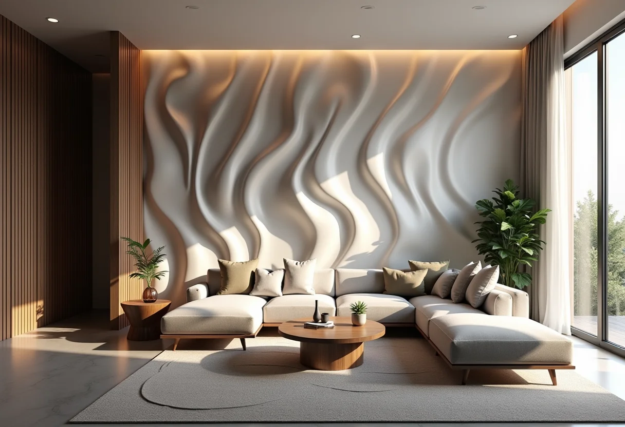 Sala de estar moderna com revestimento 3D