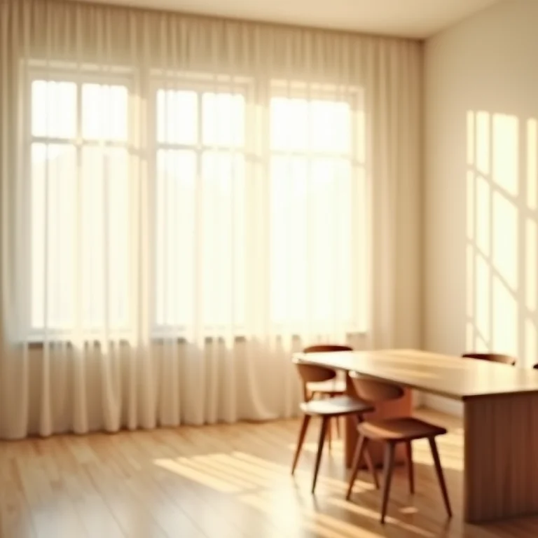 Sala de jantar pequena com cores claras e iluminação aconchegante