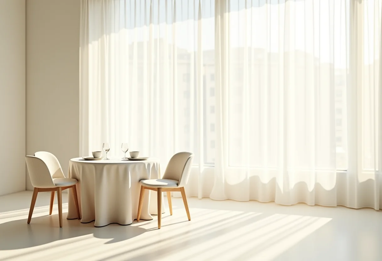 Sala de jantar pequena decorada com mesa redonda e luz natural