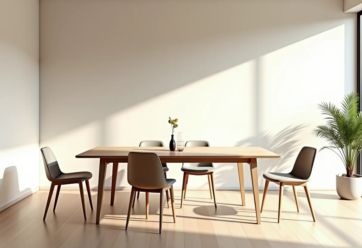 Sala de jantar pequena e bem decorada com cores claras