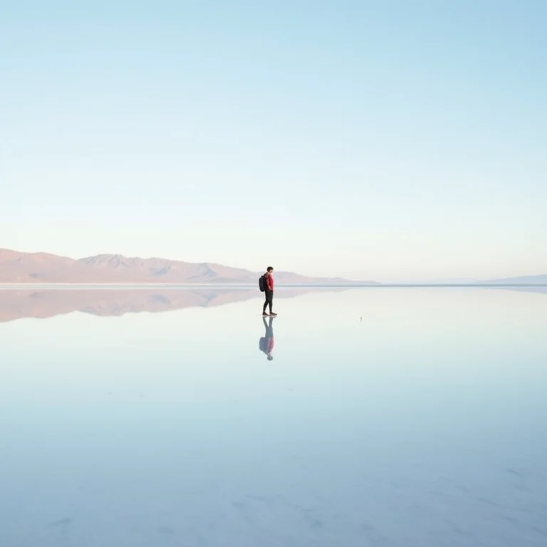 Salar de Uyuni na Bolívia com reflexo do céu nas planícies de sal