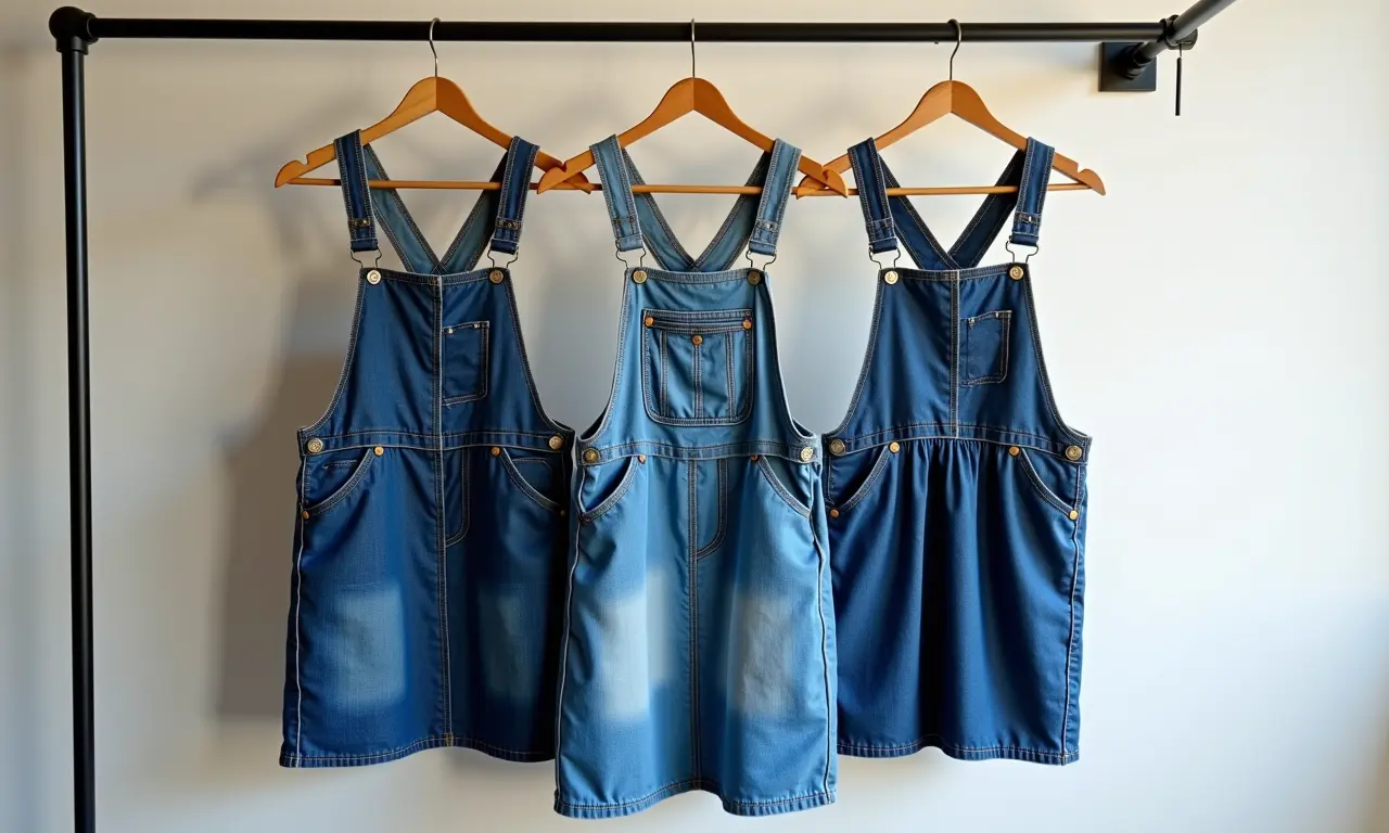 Salopetes jeans de diferentes comprimentos: mini, midi e maxi.