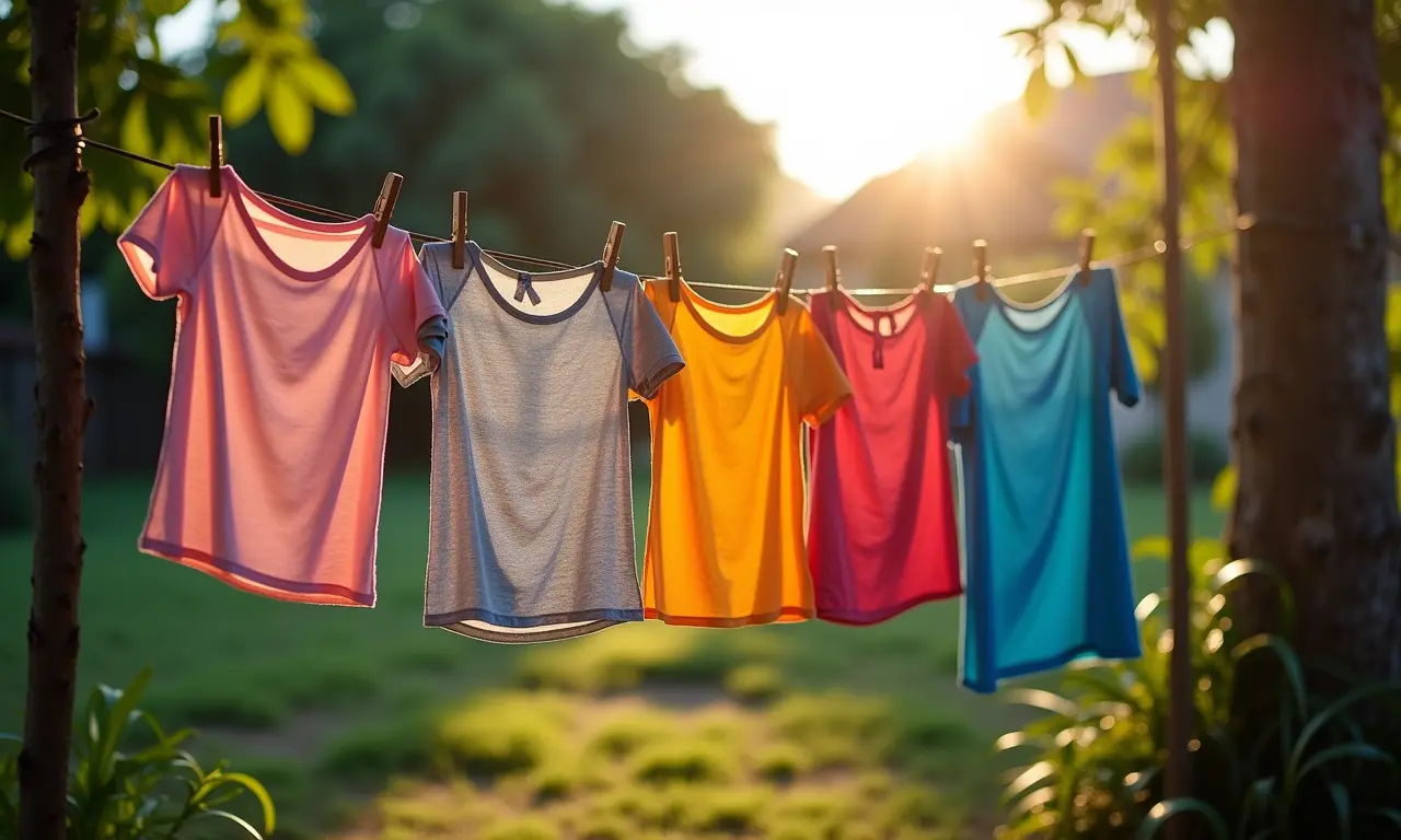 Secando roupas à sombra para evitar o desbotamento das cores.