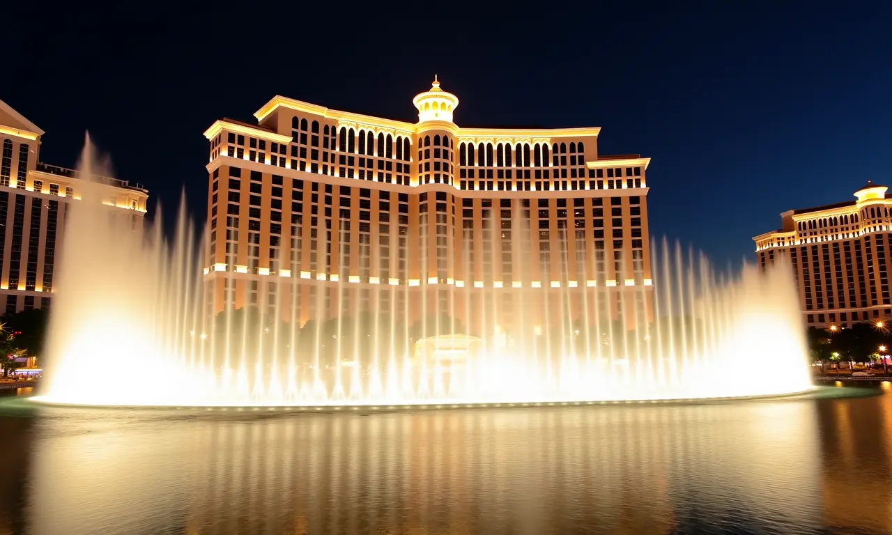 Show das fontes do Bellagio em Las Vegas com música e água sincronizadas.