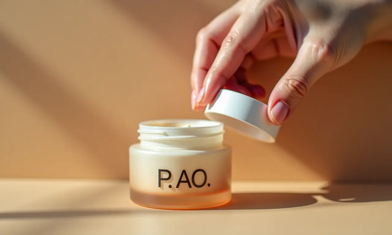 Símbolo P.A.O. (Período Após a Abertura) em cosmético.