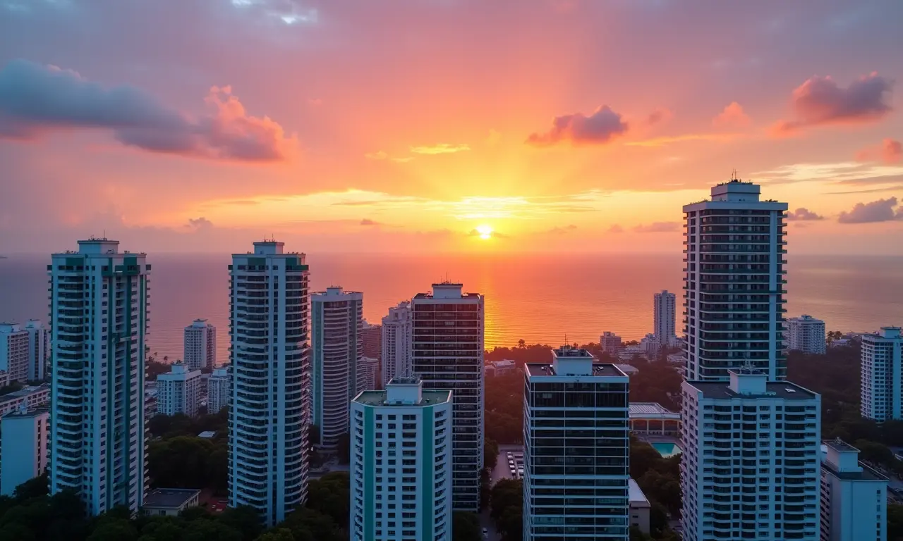 Skyline da Cidade do Panamá ao pôr do sol.