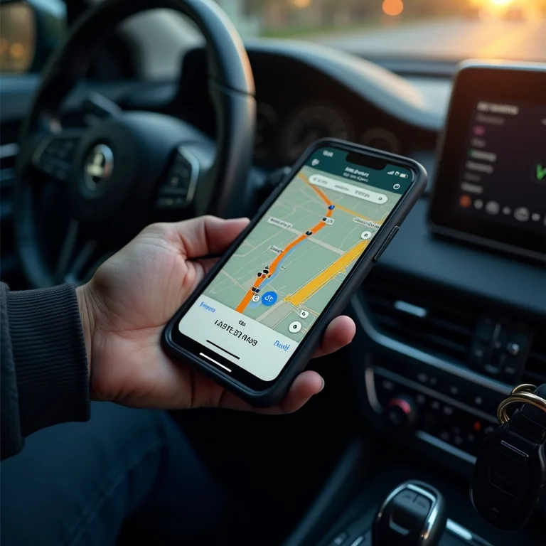 Smartphone com aplicativo de navegação em painel de carro