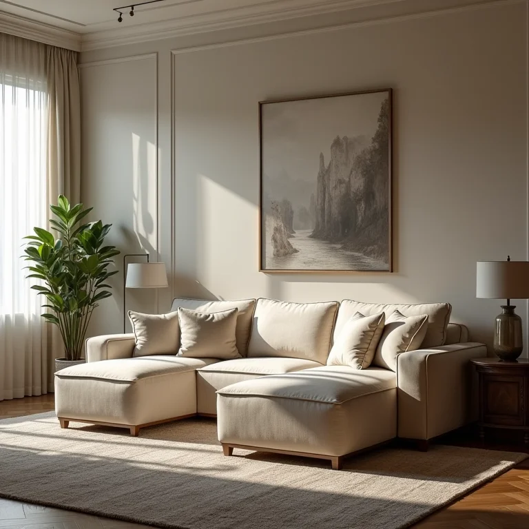 Sofá grande demais em uma sala pequena.