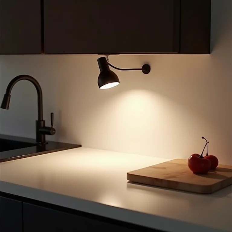 Spots direcionáveis iluminando bancada de cozinha