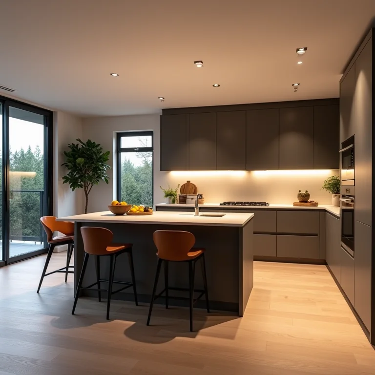 Spots e luminárias embutidas para iluminação de bancada de cozinha