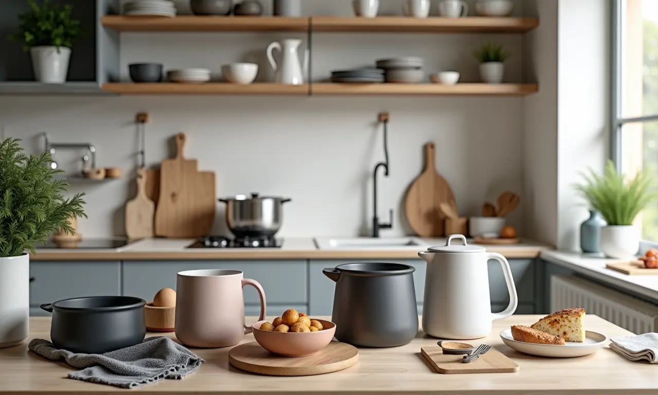 Sugestões de produtos para decorar a cozinha.