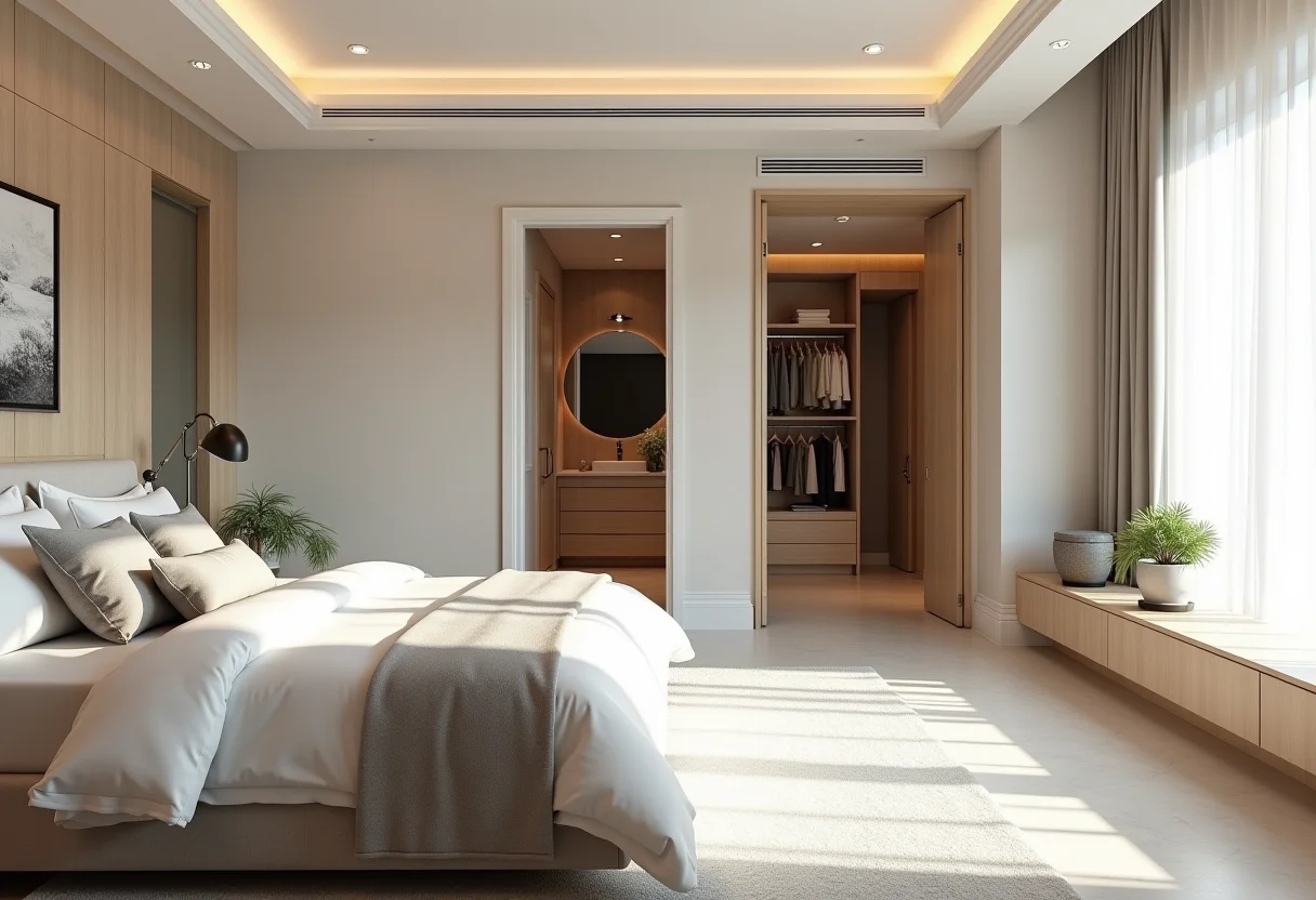 Suíte master dos sonhos com quarto, closet e banheiro integrados.