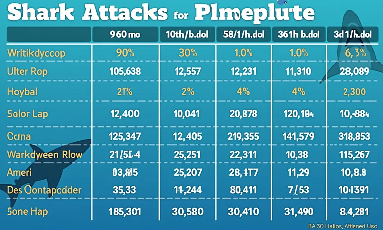 Tabela HTML com estatísticas sobre ataques de tubarão por local e horário.